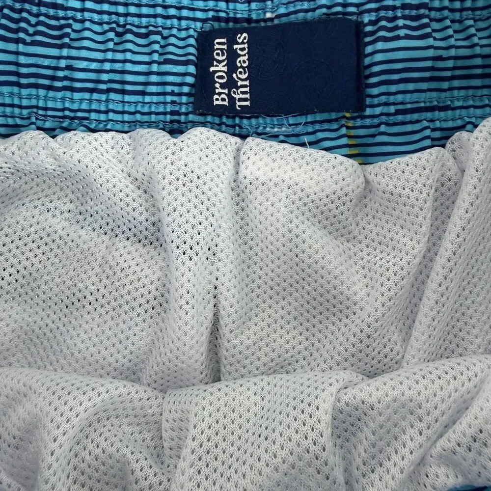 Broken Threads Blue Sailboat Stripe Swim Trunks Small